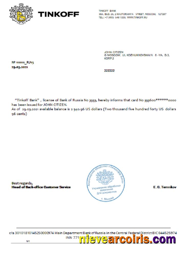 Russia Tinkoff reference usd in English